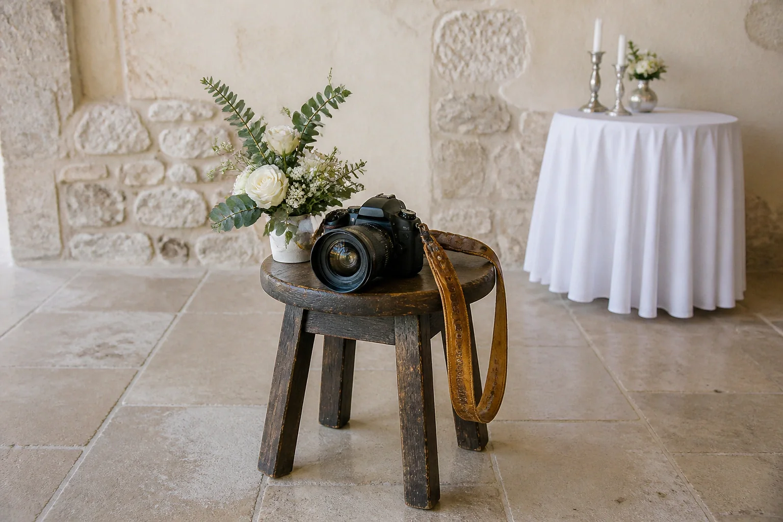 Appareil photo et accessoires de reportage de mariage — illustration générée par IA