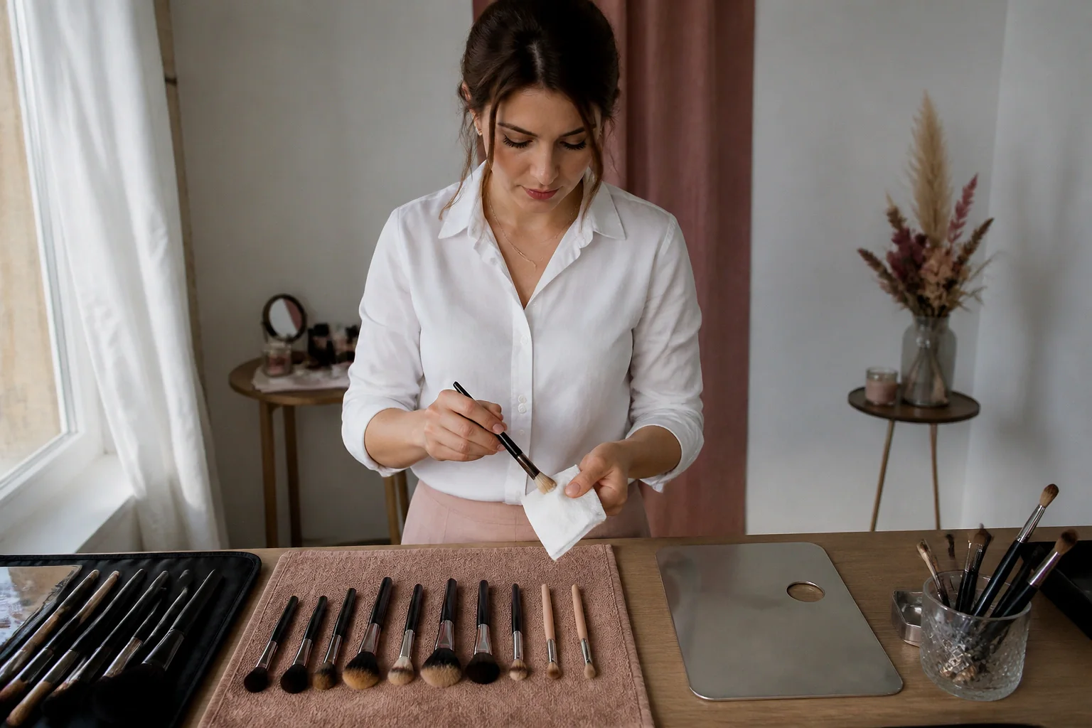 Préparation d’un maquillage de mariage — illustration générée par IA