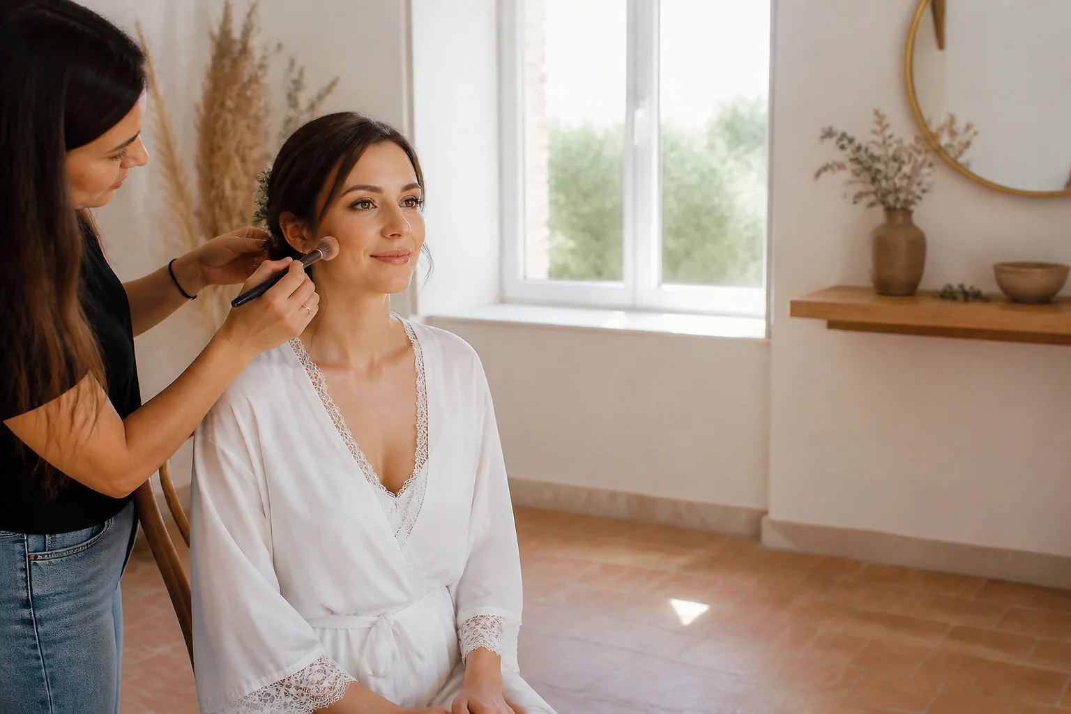 Préparation d’un maquillage de mariage — illustration générée par IA