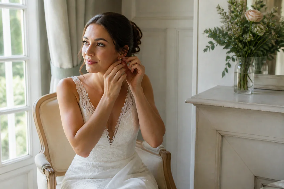 Préparation d’un maquillage de mariage — illustration générée par IA