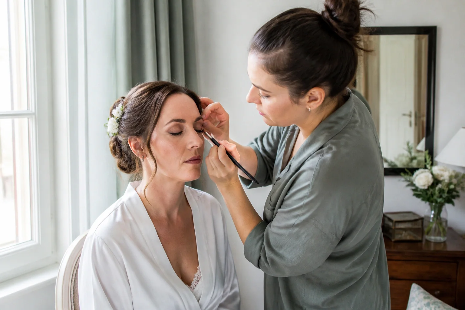 Préparation d’un maquillage de mariage — illustration générée par IA