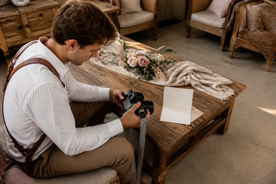 Appareil photo et accessoires de reportage de mariage — illustration générée par IA