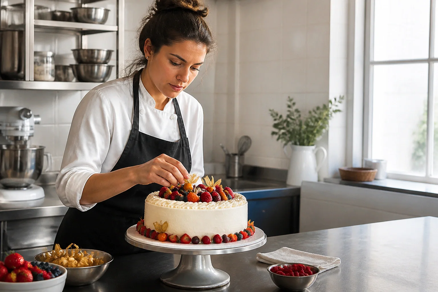 Gâteau de mariage préparé dans un atelier — illustration générée par IA