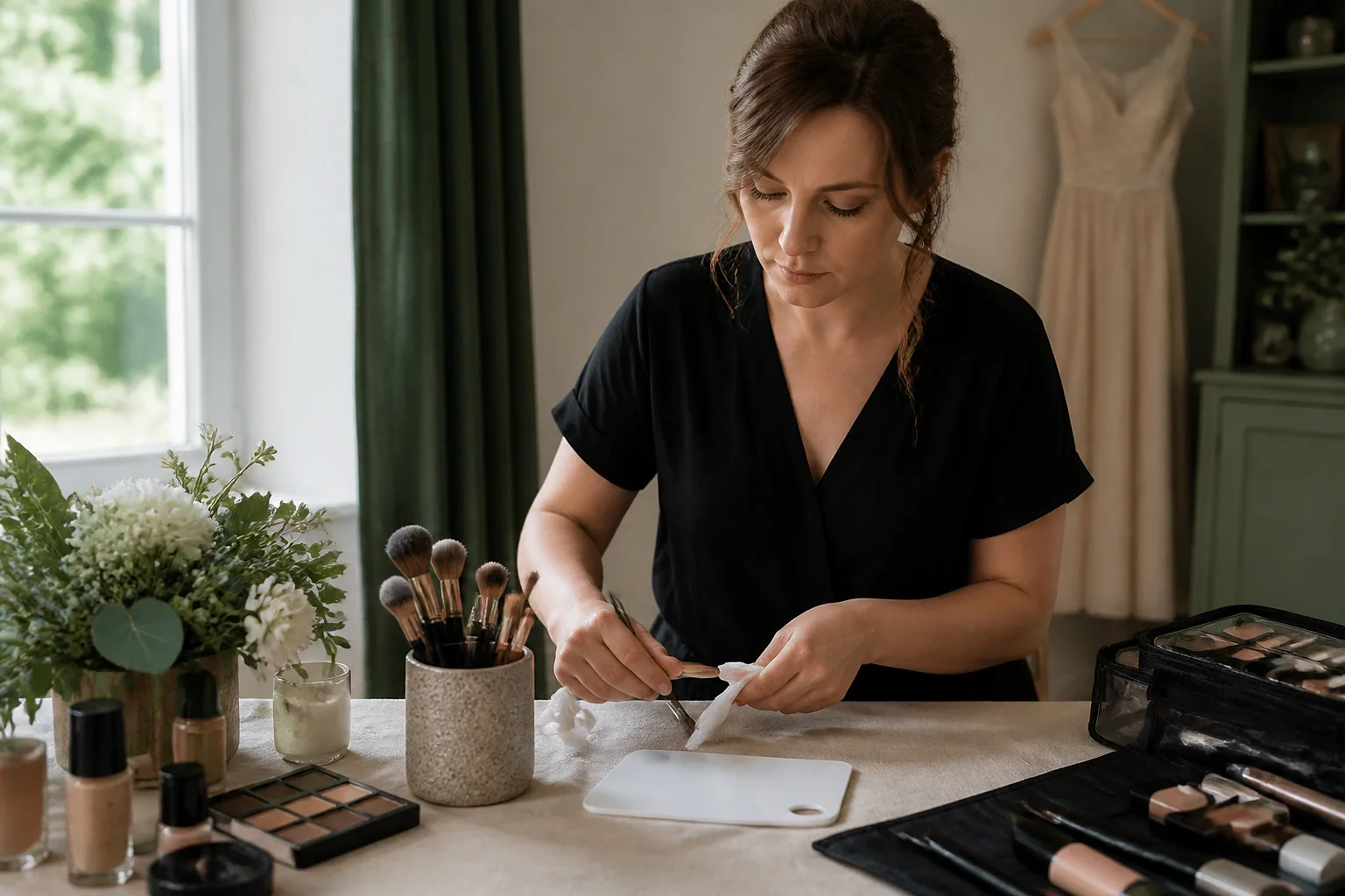 Préparation d’un maquillage de mariage — illustration générée par IA