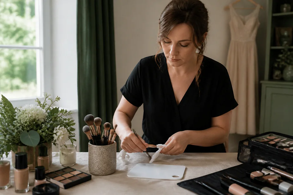 Préparation d’un maquillage de mariage — illustration générée par IA