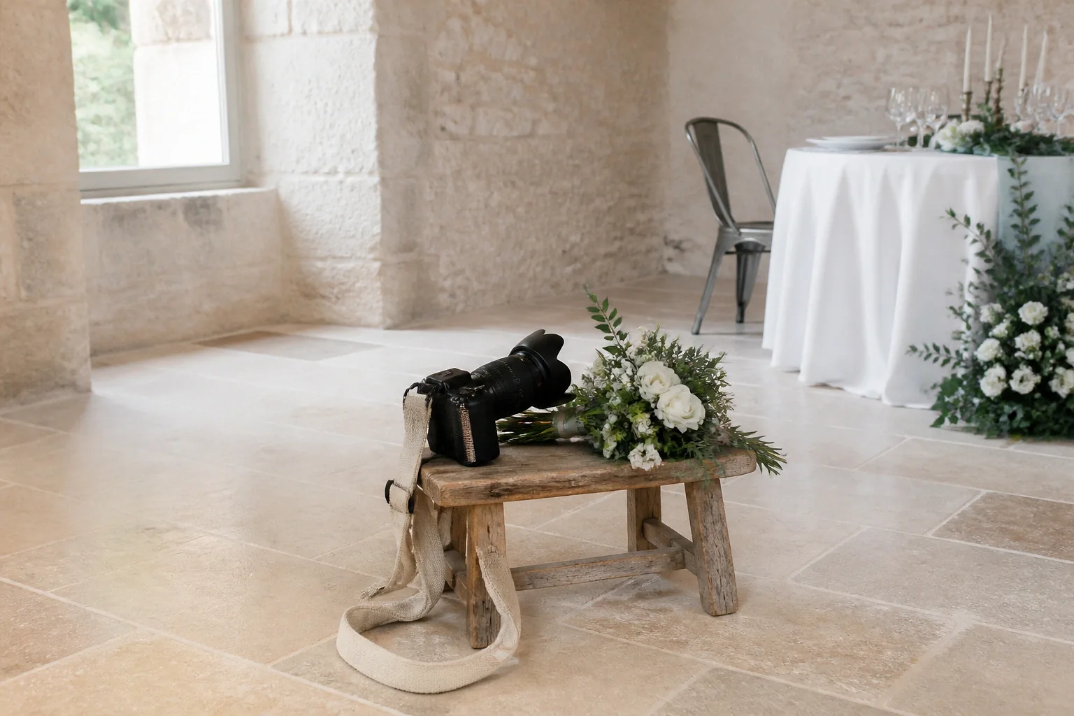 Appareil photo et accessoires de reportage de mariage — illustration générée par IA
