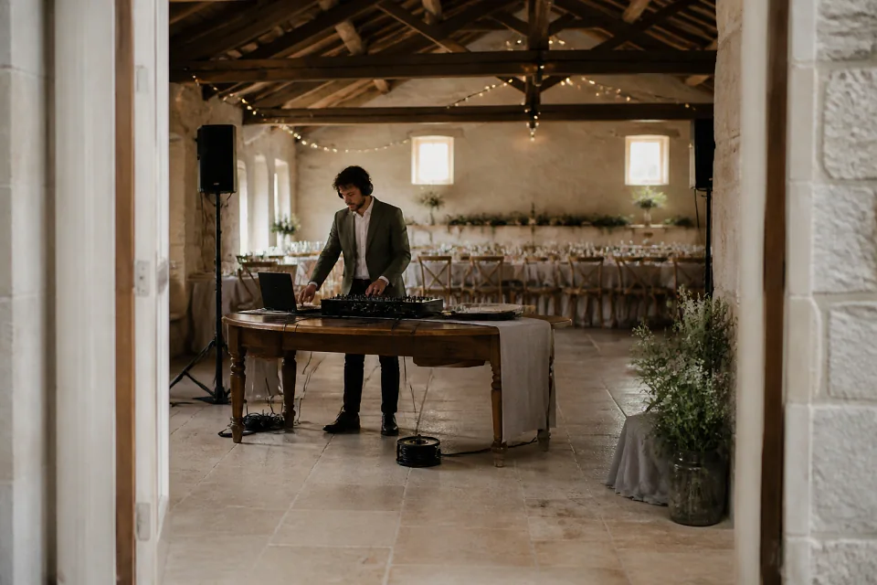 Préparation musicale d’une soirée de mariage — illustration générée par IA