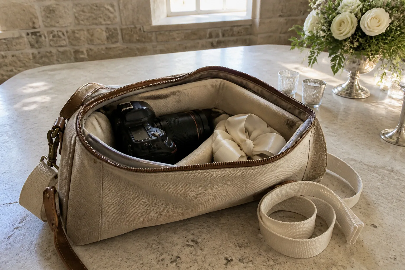 Appareil photo et accessoires de reportage de mariage — illustration générée par IA