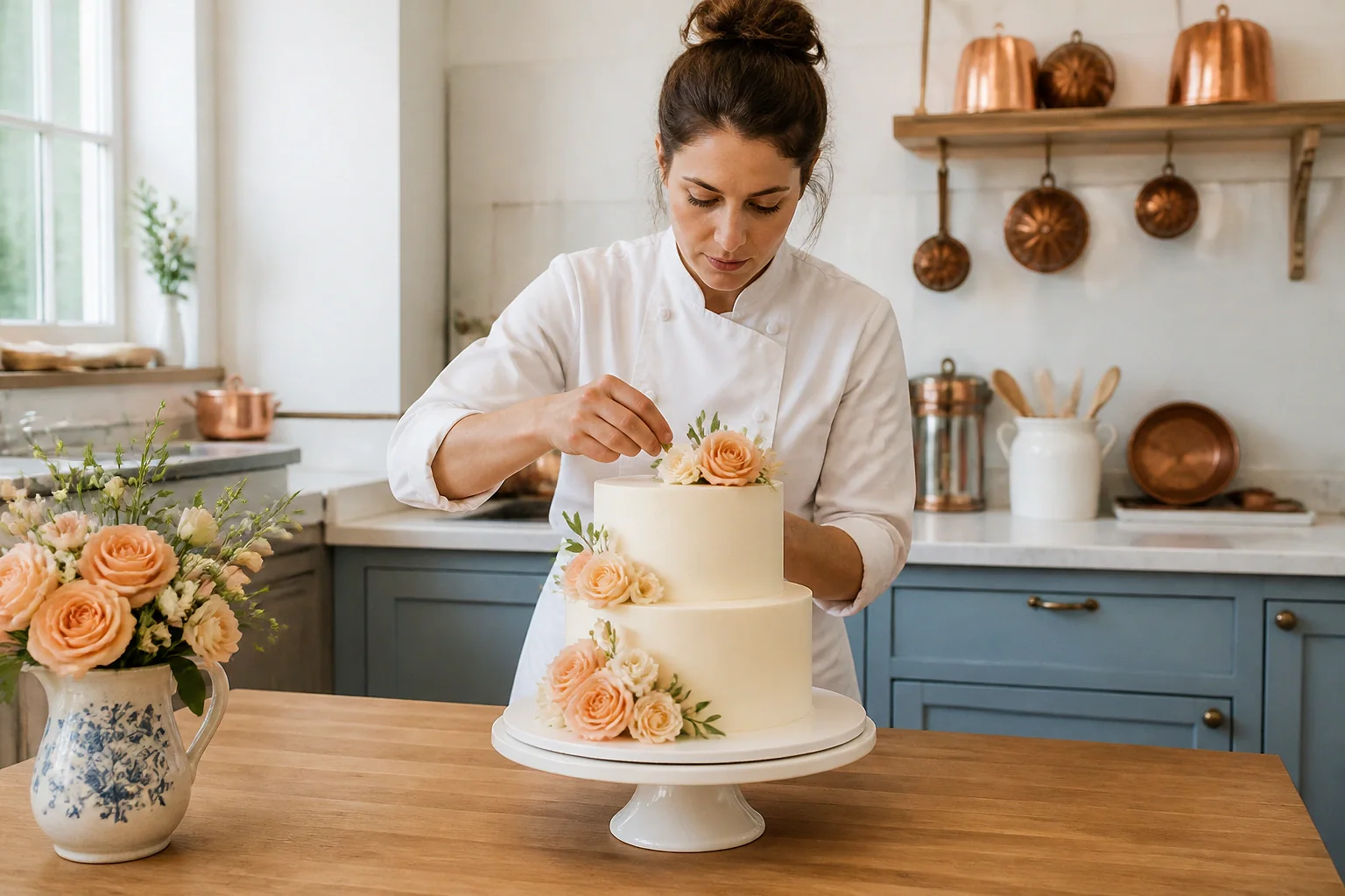 Gâteau de mariage préparé dans un atelier — illustration générée par IA