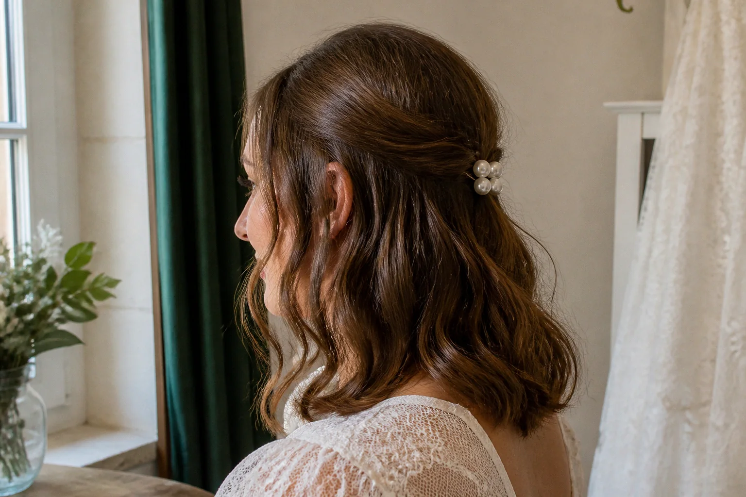 Coiffure de cérémonie vue pendant la préparation — illustration générée par IA