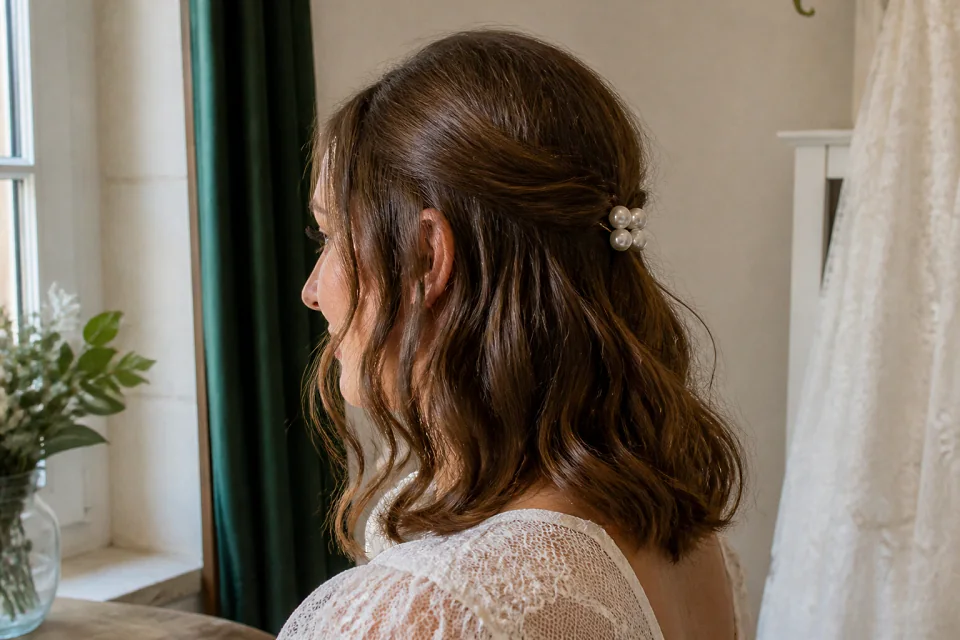 Coiffure de cérémonie vue pendant la préparation — illustration générée par IA