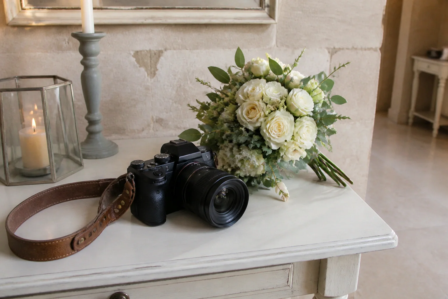 Appareil photo et accessoires de reportage de mariage — illustration générée par IA