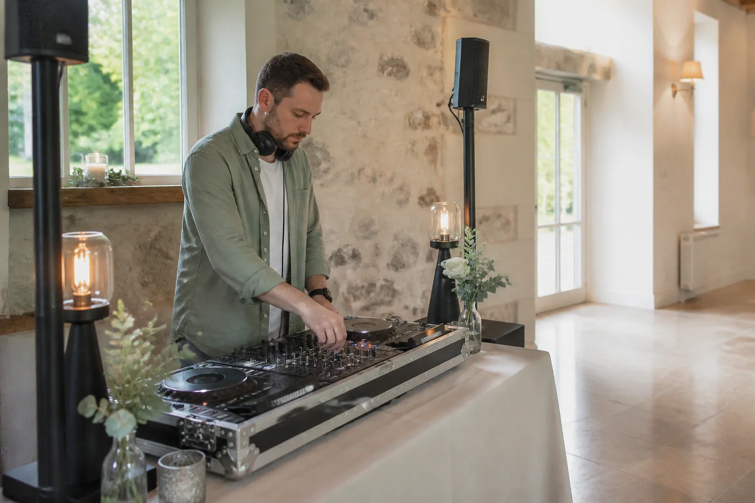 Préparation musicale d’une soirée de mariage — illustration générée par IA