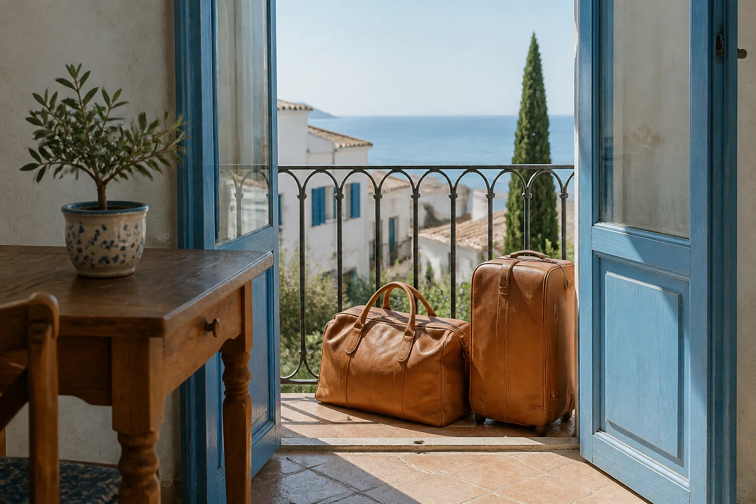 Bagages et hébergement pour un voyage de noces — illustration générée par IA