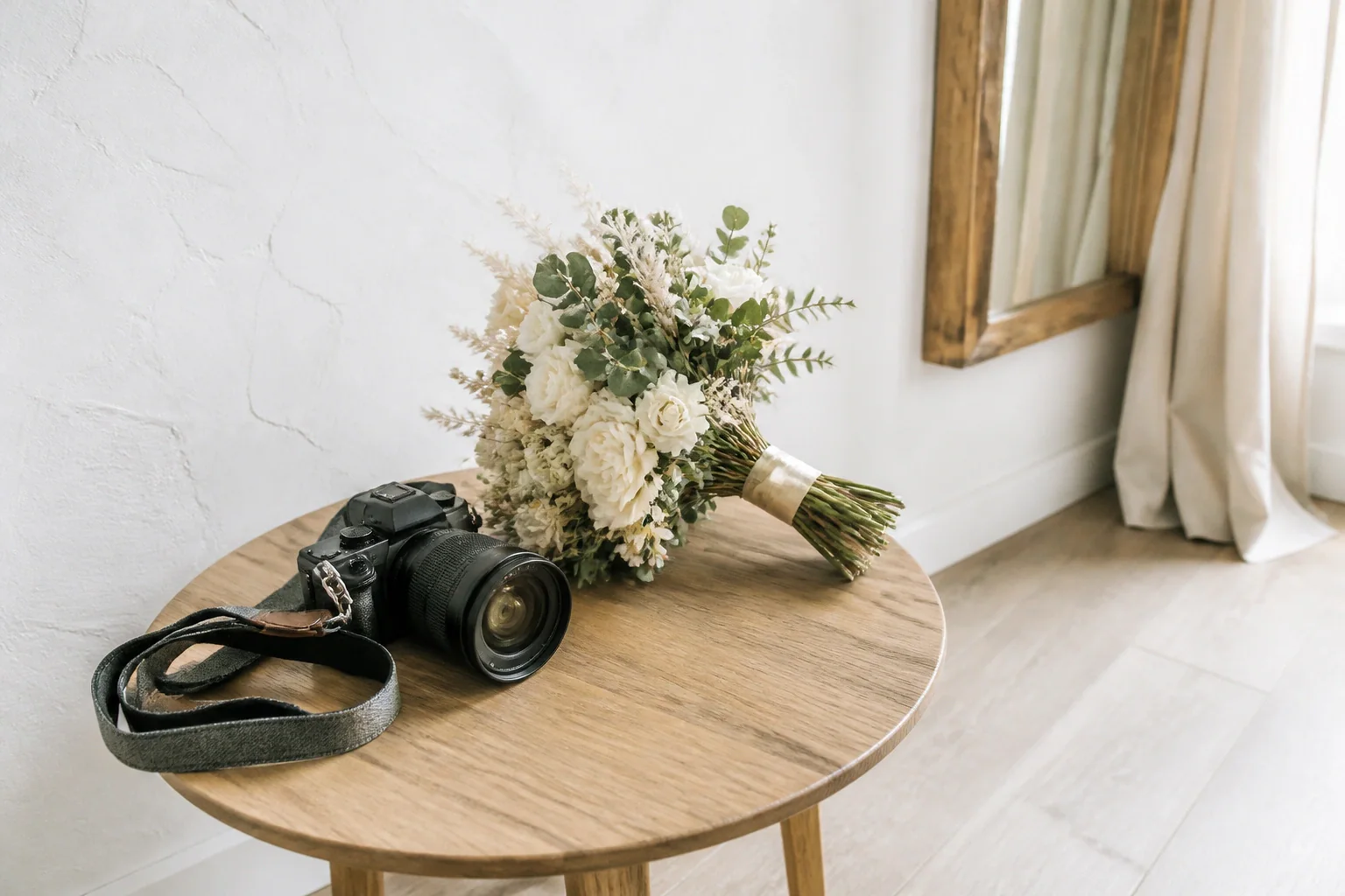 Appareil photo et accessoires de reportage de mariage — illustration générée par IA