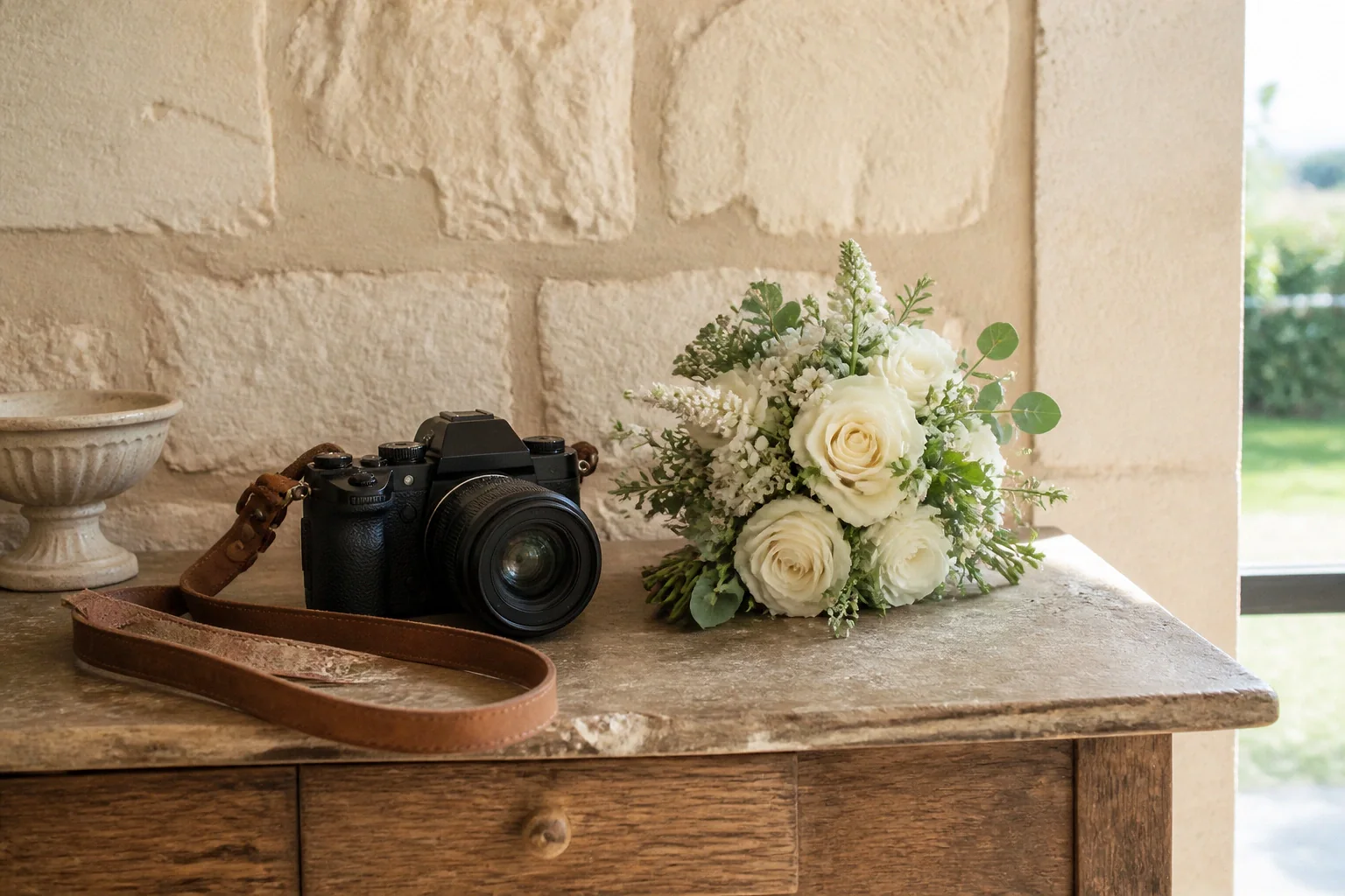 Appareil photo et accessoires de reportage de mariage — illustration générée par IA