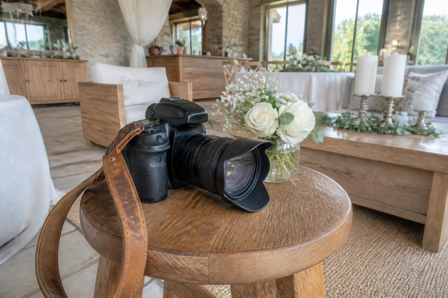 Appareil photo et accessoires de reportage de mariage — illustration générée par IA