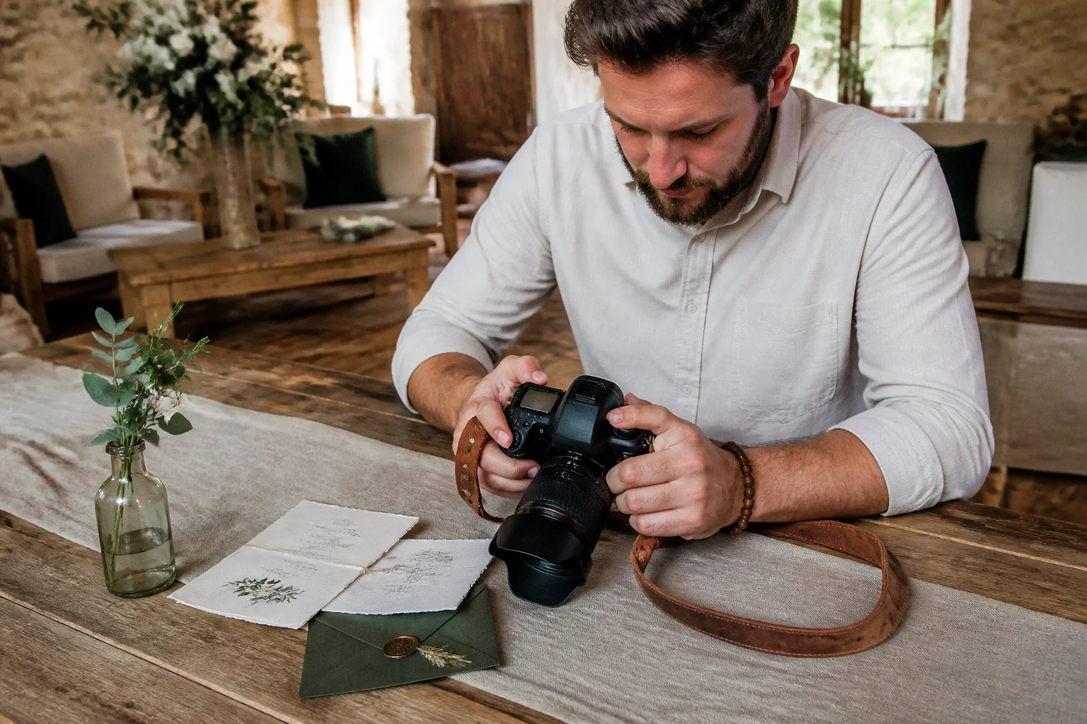 Appareil photo et accessoires de reportage de mariage — illustration générée par IA