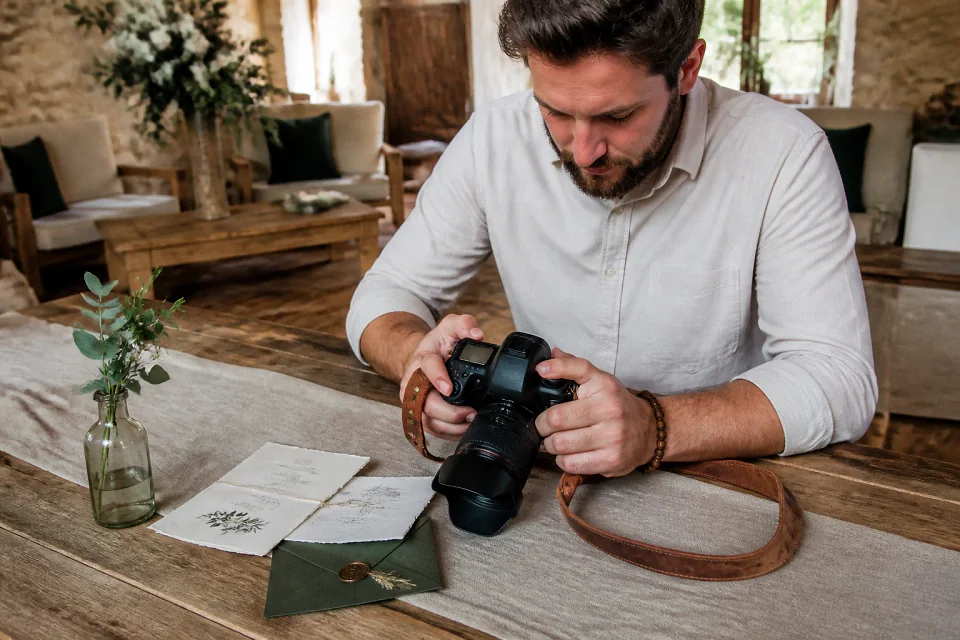 Appareil photo et accessoires de reportage de mariage — illustration générée par IA
