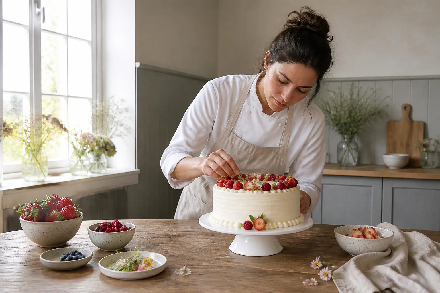 Gâteau de mariage préparé dans un atelier — illustration générée par IA