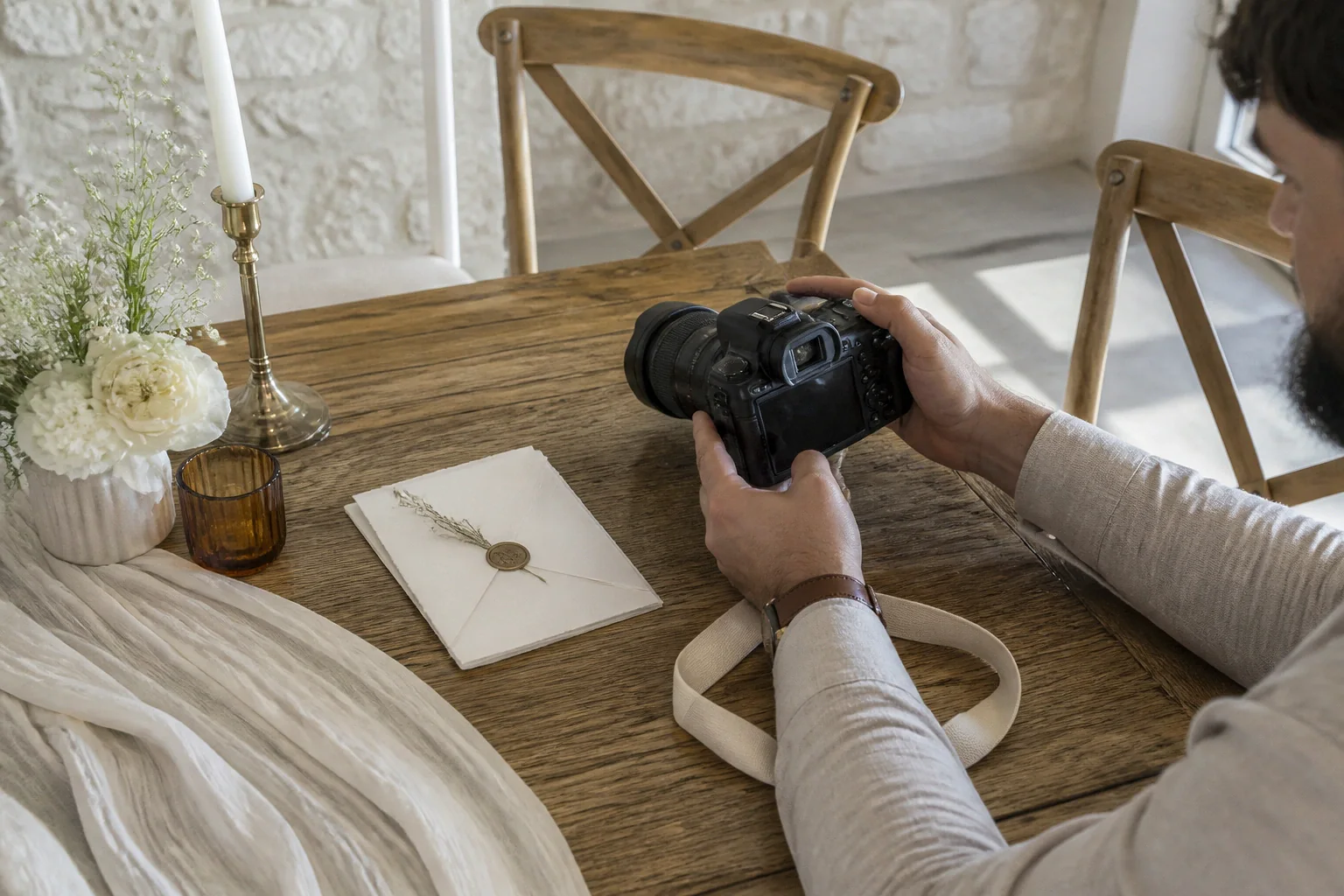 Appareil photo et accessoires de reportage de mariage — illustration générée par IA