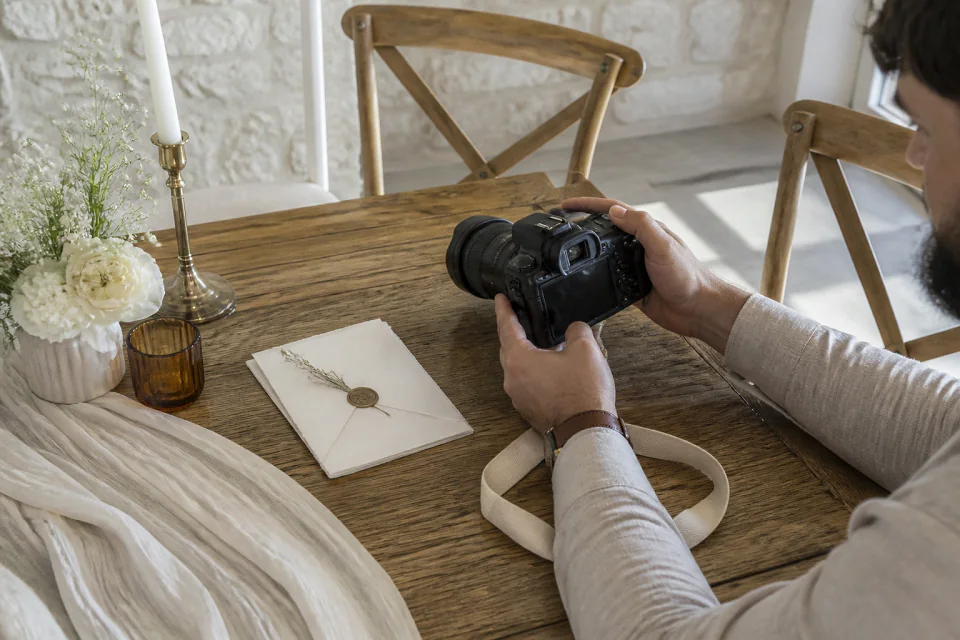 Appareil photo et accessoires de reportage de mariage — illustration générée par IA