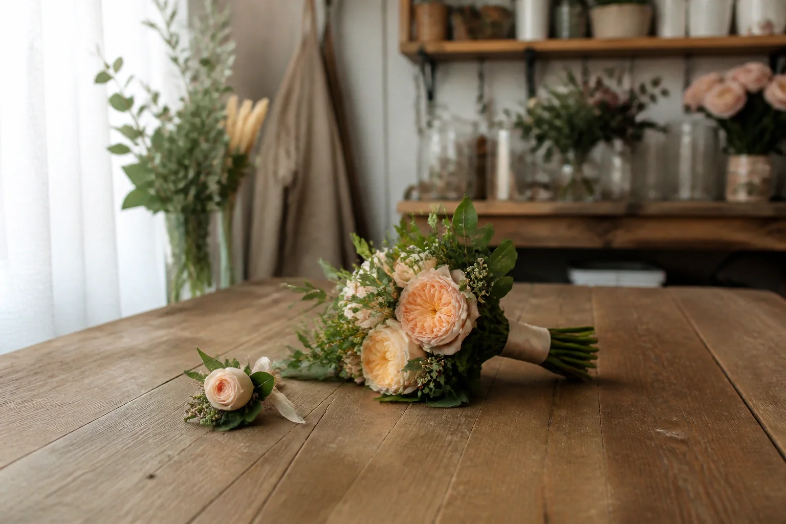 Préparation florale pour un mariage — illustration générée par IA