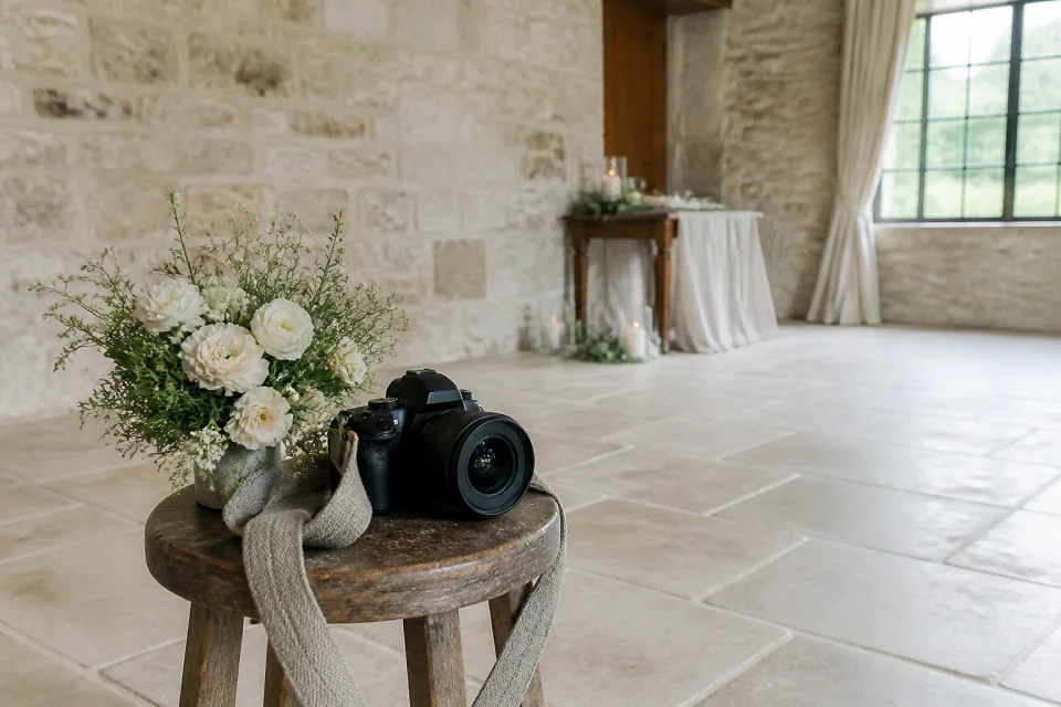 Appareil photo et accessoires de reportage de mariage — illustration générée par IA