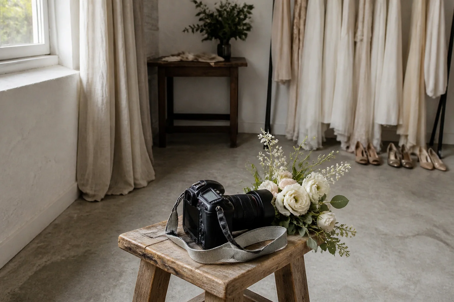 Appareil photo et accessoires de reportage de mariage — illustration générée par IA