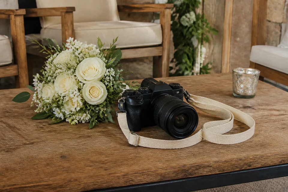 Appareil photo et accessoires de reportage de mariage — illustration générée par IA