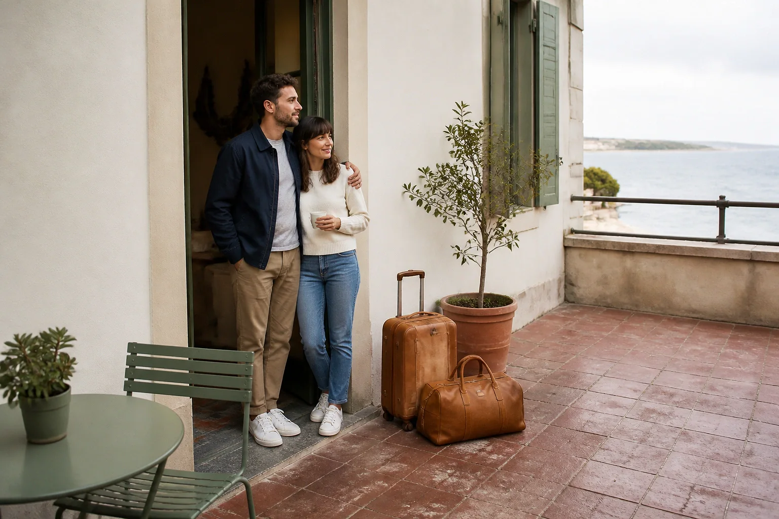 Bagages et hébergement pour un voyage de noces — illustration générée par IA