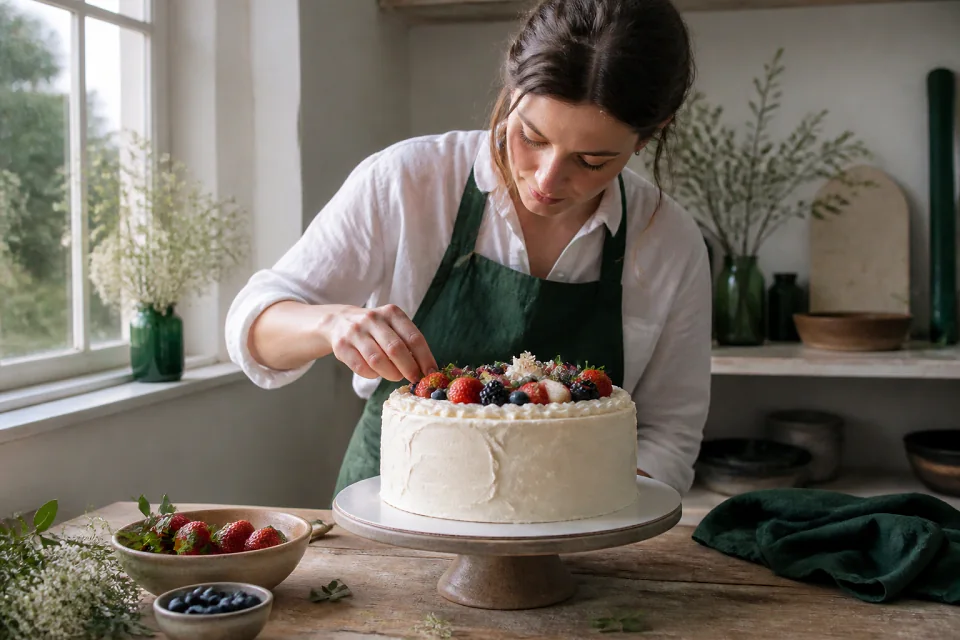 Gâteau de mariage préparé dans un atelier — illustration générée par IA