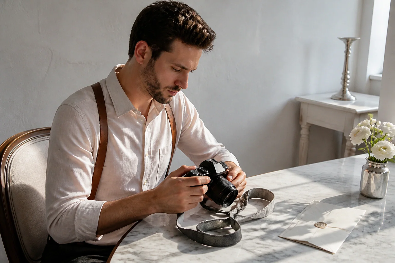 Appareil photo et accessoires de reportage de mariage — illustration générée par IA