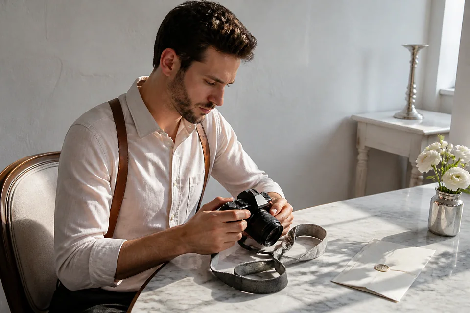 Appareil photo et accessoires de reportage de mariage — illustration générée par IA