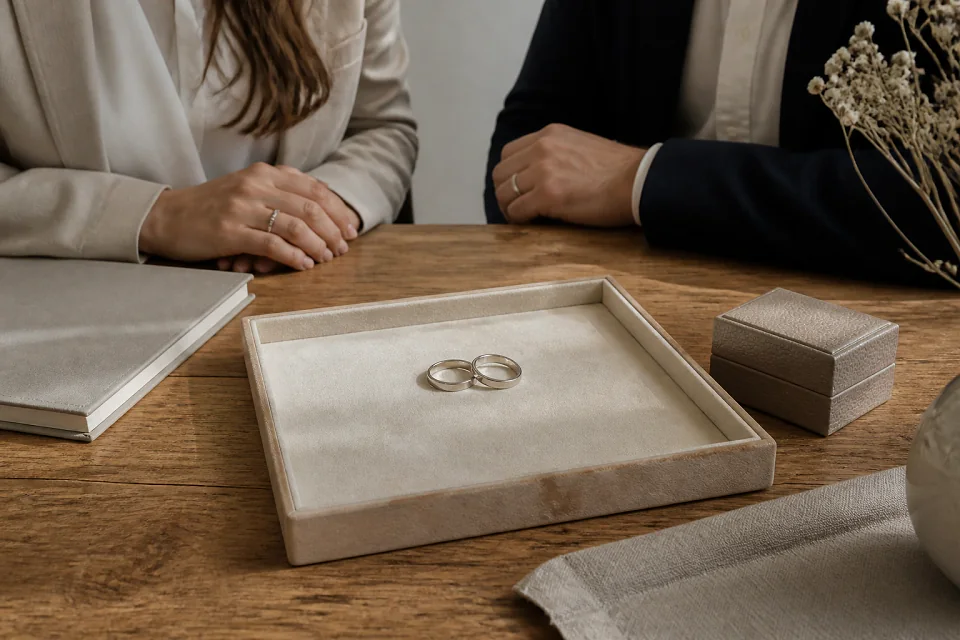Alliances et travail de bijouterie de mariage — illustration générée par IA