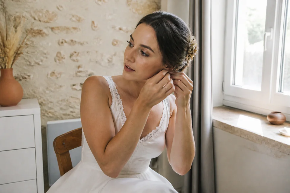 Préparation d’un maquillage de mariage — illustration générée par IA