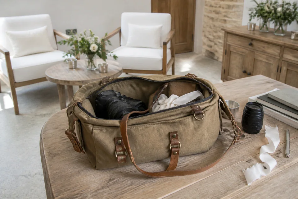 Appareil photo et accessoires de reportage de mariage — illustration générée par IA