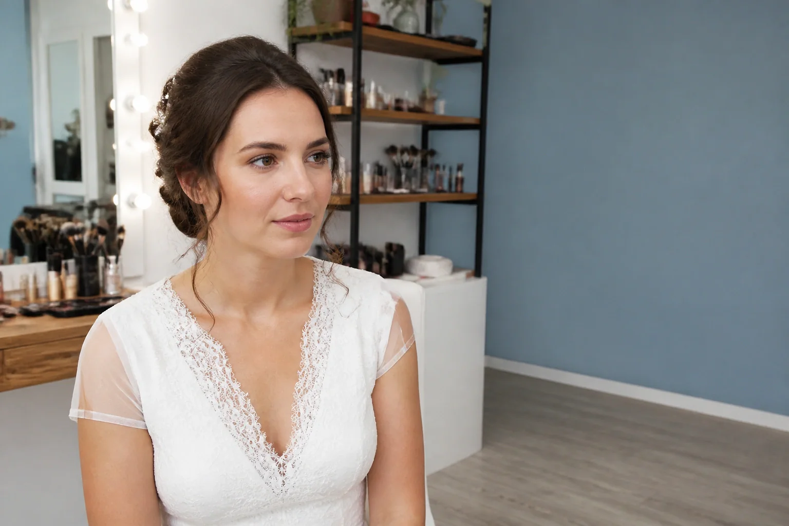 Préparation d’un maquillage de mariage — illustration générée par IA