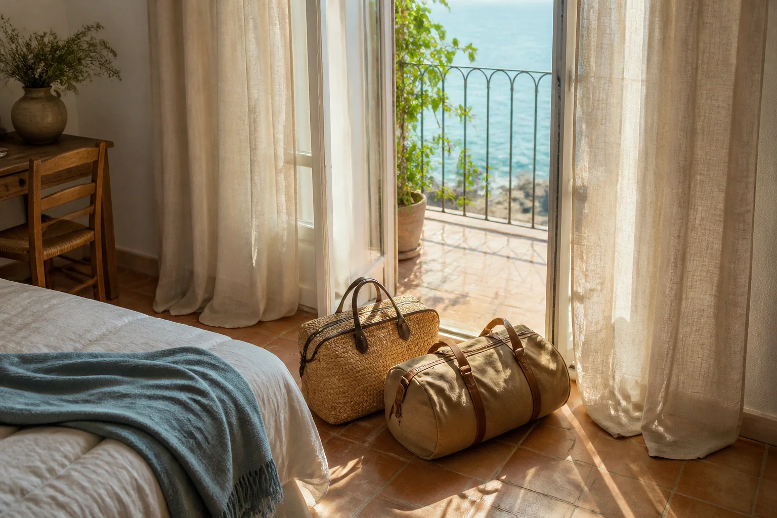 Bagages et hébergement pour un voyage de noces — illustration générée par IA