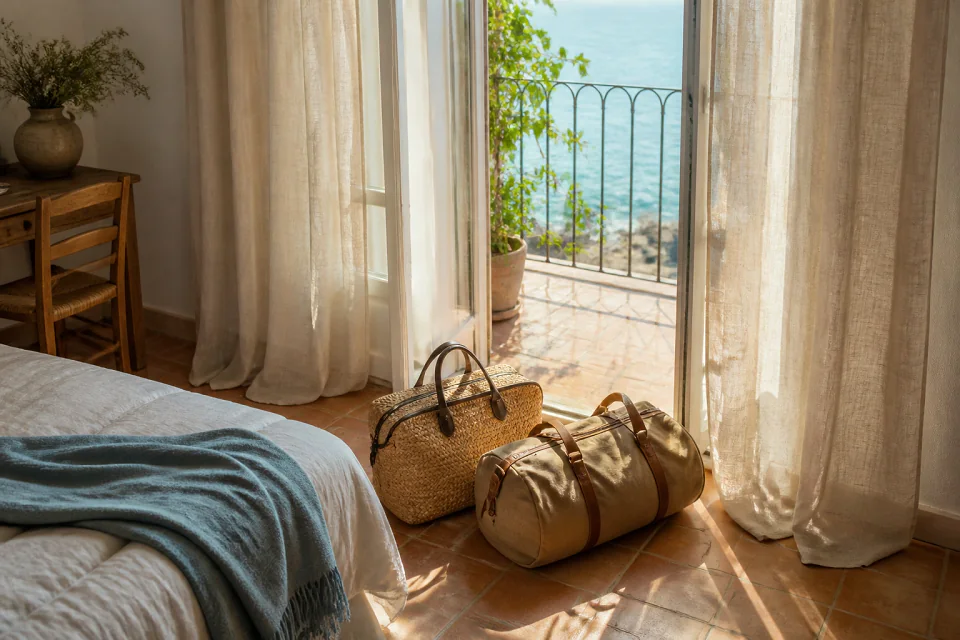 Bagages et hébergement pour un voyage de noces — illustration générée par IA