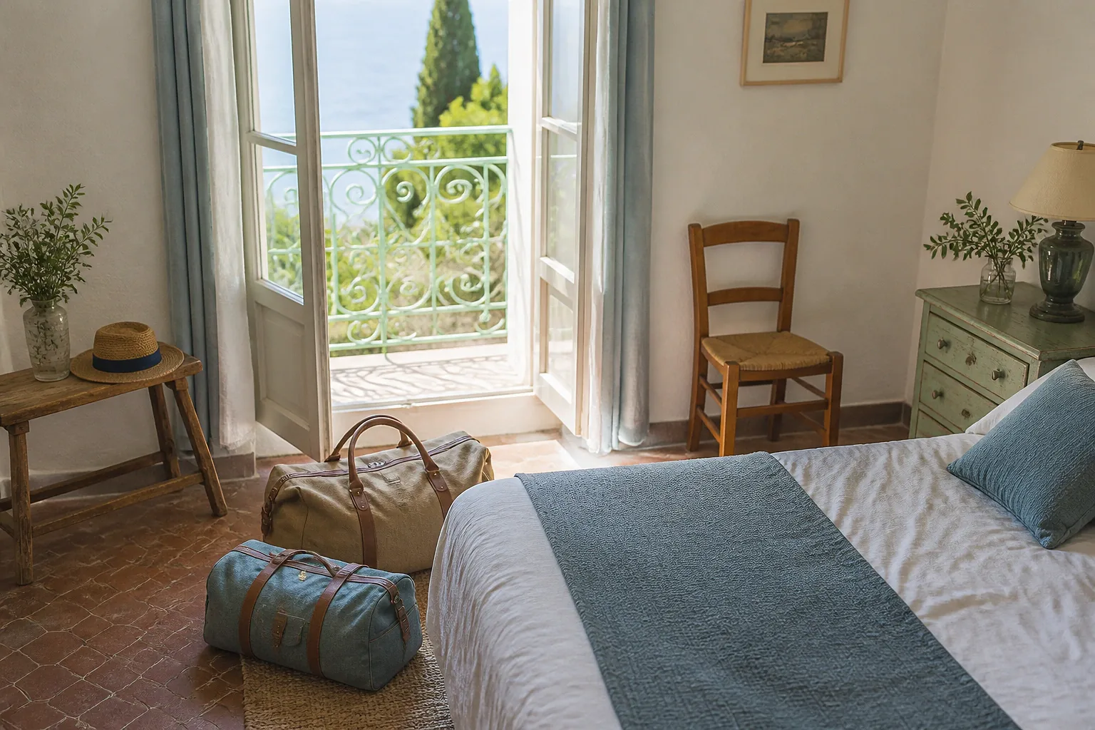 Bagages et hébergement pour un voyage de noces — illustration générée par IA