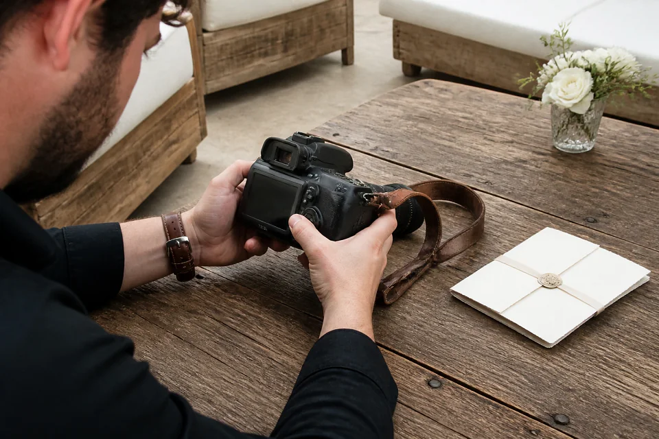 Appareil photo et accessoires de reportage de mariage — illustration générée par IA