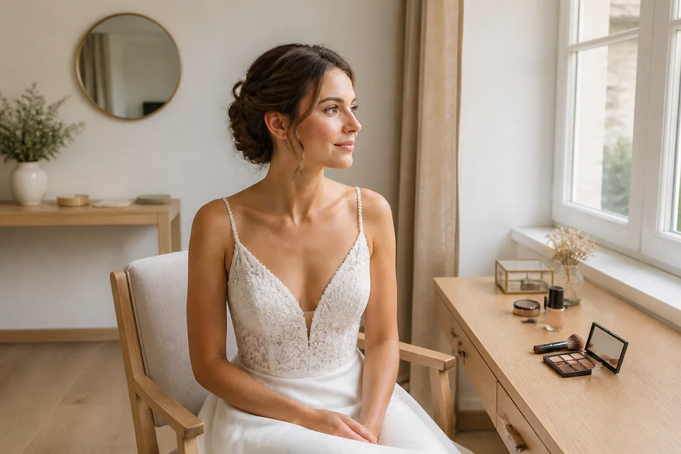 Préparation d’un maquillage de mariage — illustration générée par IA