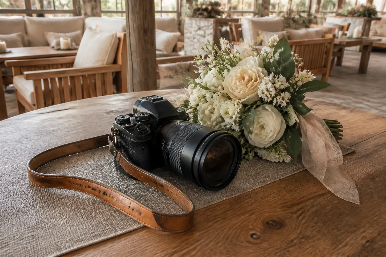 Appareil photo et accessoires de reportage de mariage — illustration générée par IA
