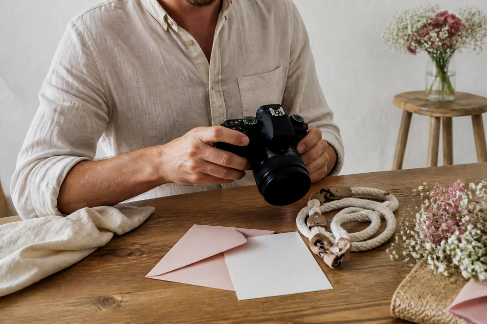 Appareil photo et accessoires de reportage de mariage — illustration générée par IA