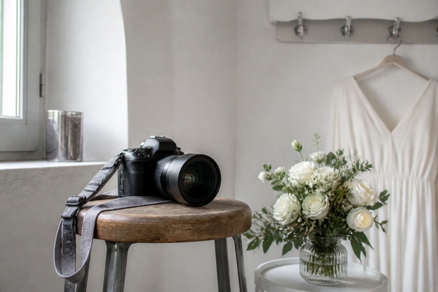 Appareil photo et accessoires de reportage de mariage — illustration générée par IA