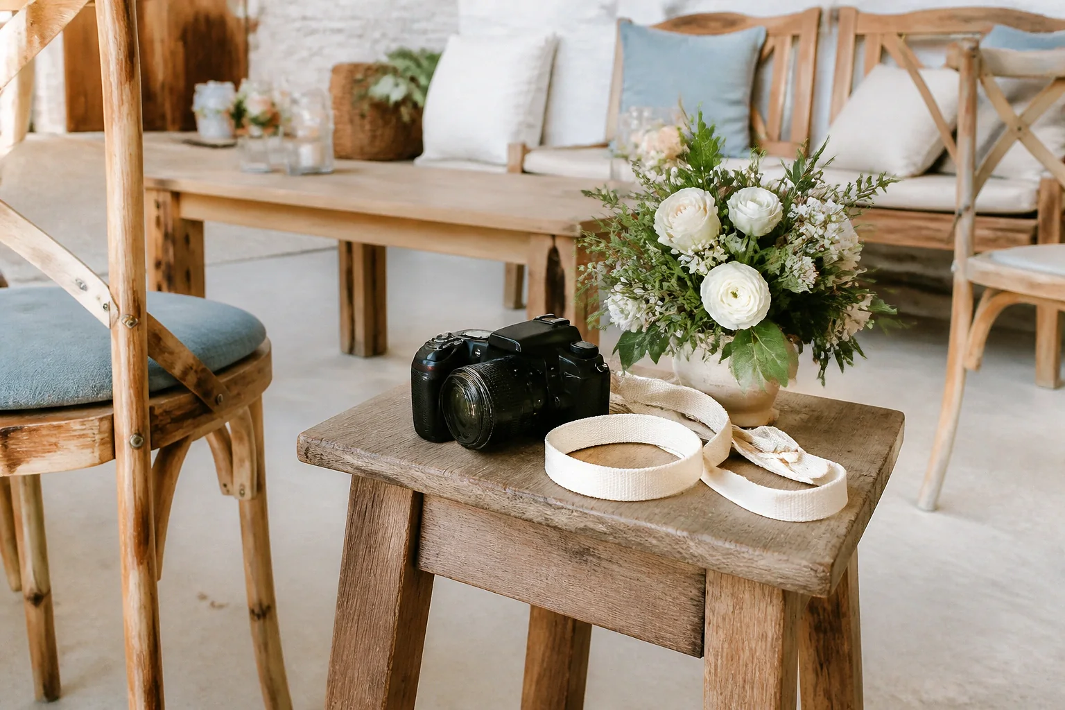 Appareil photo et accessoires de reportage de mariage — illustration générée par IA