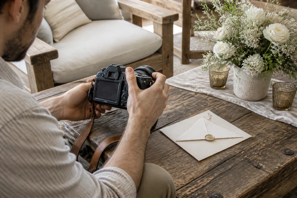 Appareil photo et accessoires de reportage de mariage — illustration générée par IA