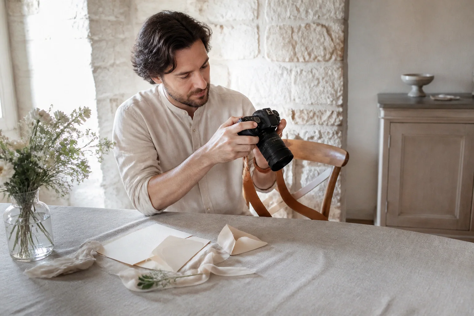 Appareil photo et accessoires de reportage de mariage — illustration générée par IA