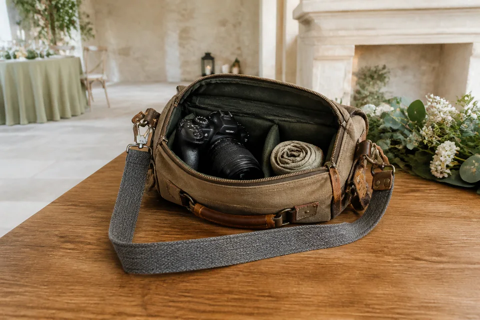 Appareil photo et accessoires de reportage de mariage — illustration générée par IA